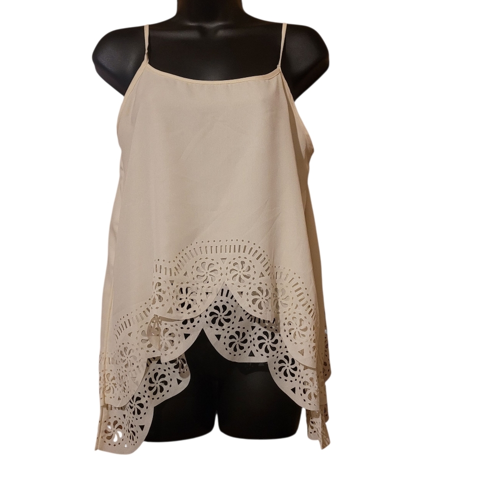 Honey Tulip Women's Layered Top Cream Lazer Cut Sleeveless Size Large
